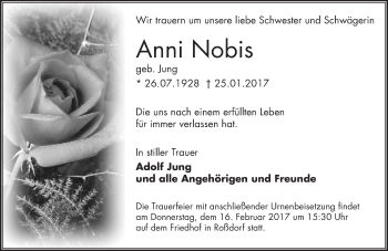 Traueranzeige von Anni Nobis von Trauerportal Rhein Main Presse