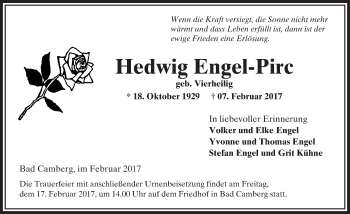 Traueranzeige von Hedwig Engel-Pirc von  Camberger Anzeiger