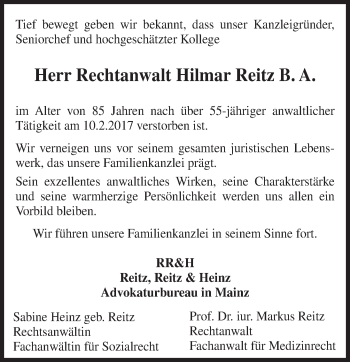 Traueranzeige von Hilmar Reitz von Trauerportal Rhein Main Presse
