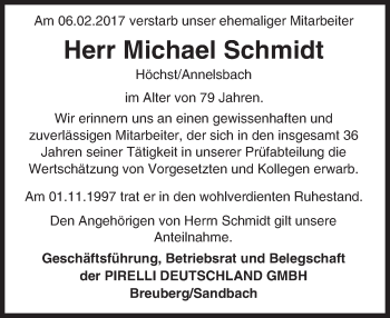 Traueranzeige von Michael Schmidt von Trauerportal Echo Online