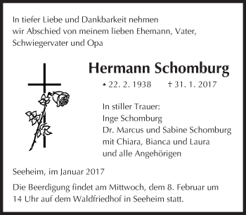 Traueranzeige von Hermann Schomburg von Trauerportal Echo Online