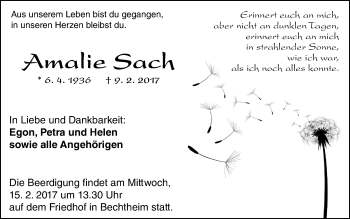 Traueranzeige von Amalie Sach von Trauerportal Rhein Main Presse