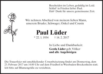 Traueranzeige von Paul Lüder von Trauerportal Rhein Main Presse Traueranzeige von Paul Lüder von Trauerportal Rhein Main Presse