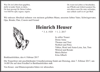 Traueranzeige von Heinrich Heuser von  Gießener Anzeiger