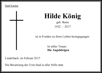 Traueranzeige von Hilde König von VRM Trauer