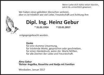 Traueranzeige von Heinz Gebur von Trauerportal Rhein Main Presse Traueranzeige von Heinz Gebur von Trauerportal Rhein Main Presse