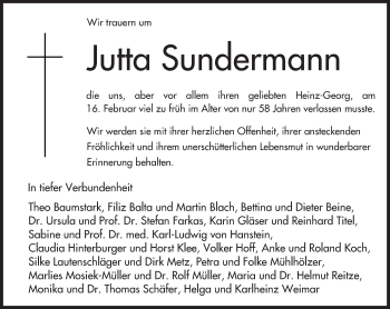 Traueranzeige von Jutta Sundermann von Trauerportal Rhein Main Presse Traueranzeige von Jutta Sundermann von Trauerportal Rhein Main Presse
