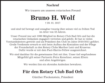 Traueranzeige von Bruno Wolf von  Gelnhäuser Tageblatt