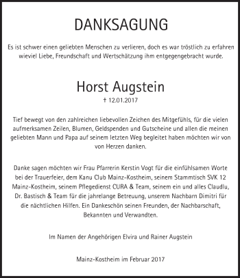 Traueranzeige von Horst Augstein von Trauerportal Rhein Main Presse