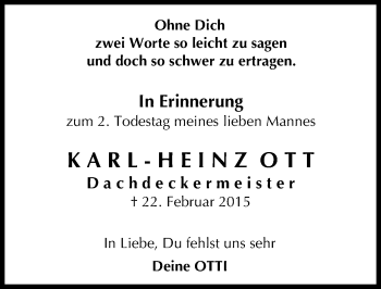 Traueranzeige von Karl Heinz Ott von Trauerportal Rhein Main Presse