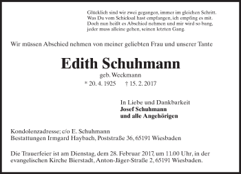 Traueranzeige von Edith Schuhmann von Trauerportal Rhein Main Presse Traueranzeige von Edith Schuhmann von Trauerportal Rhein Main Presse