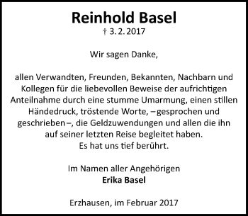 Traueranzeige von Reinhold Basel von Trauerportal Echo Online