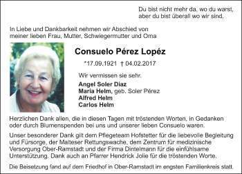 Traueranzeige von Consuelo  Perez Lopez von Trauerportal Echo Online