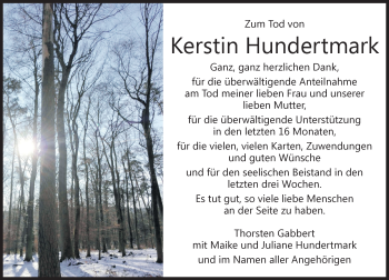Traueranzeige von Kerstin Hundertmark von Trauerportal Rhein Main Presse
