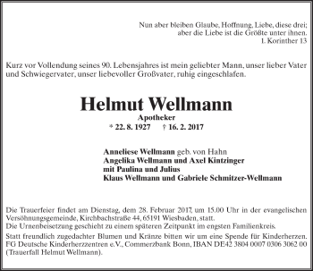 Traueranzeige von Helmut Wellmann von Trauerportal Rhein Main Presse Traueranzeige von Helmut Wellmann von Trauerportal Rhein Main Presse