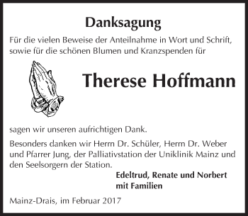Traueranzeige von Therese Hoffmann von Trauerportal Rhein Main Presse