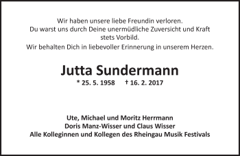 Traueranzeige von Jutta Sundermann von Trauerportal Rhein Main Presse Traueranzeige von Jutta Sundermann von Trauerportal Rhein Main Presse