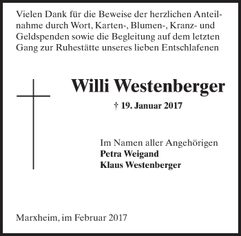 Traueranzeige von Willi Westenberger von Trauerportal Rhein Main Presse