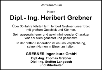 Traueranzeige von Heribert Grebner von Trauerportal Rhein Main Presse