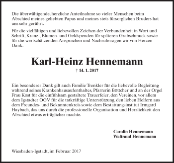 Traueranzeige von Karl-Heinz Hennemann von Trauerportal Rhein Main Presse Traueranzeige von Karl-Heinz Hennemann von Trauerportal Rhein Main Presse