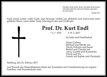 Traueranzeige von Kurt Endl von  Gießener Anzeiger