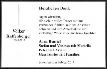 Traueranzeige von Volker Kaffenberger von  Usinger Anzeiger