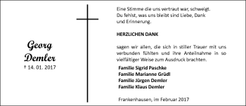 Traueranzeige von Georg Demler von Trauerportal Echo Online