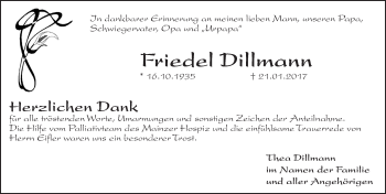 Traueranzeige von Friedel Dillmann von Trauerportal Rhein Main Presse