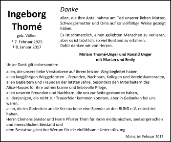 Traueranzeige von Ingeborg Thomé von Trauerportal Rhein Main Presse