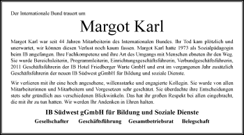 Traueranzeige von Margot Karl von Trauerportal Rhein Main Presse
