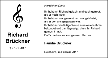 Traueranzeige von Richard Brückner von Trauerportal Echo Online