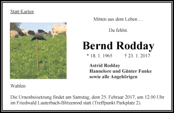 Traueranzeige von Bernd Rodday von VRM Trauer