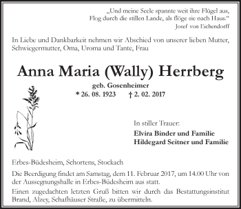Traueranzeige von Anna Maria Herrberg von Trauerportal Rhein Main Presse