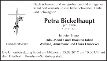 Traueranzeige von Petra Bickelhaupt von Trauerportal Echo Online