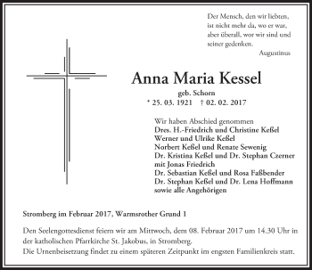 Traueranzeige von Anna Maria Kessel von Trauerportal Rhein Main Presse