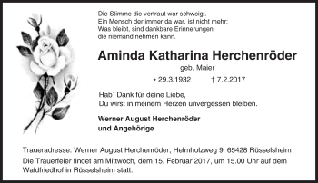 Traueranzeige von Aminda Katharina Herchenröder von Trauerportal Rhein Main Presse