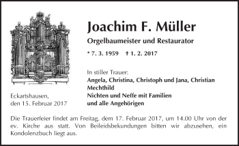 Traueranzeige von Joachim Müller von  Kreisanzeiger