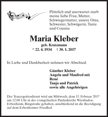 Traueranzeige von Maria Kleber von Trauerportal Rhein Main Presse Traueranzeige von Maria Kleber von Trauerportal Rhein Main Presse
