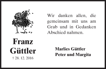 Traueranzeige von Franz Güttler von  Camberger Anzeiger