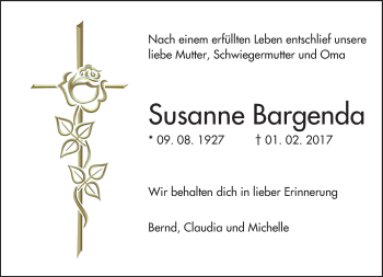 Traueranzeige von Susanne Bargenda von Trauerportal Rhein Main Presse