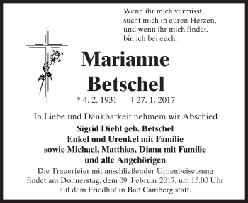 Traueranzeige von Marianne Betschel von  Camberger Anzeiger