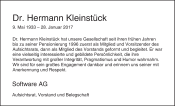 Traueranzeige von Hermann Kleinstück von Trauerportal Echo Online