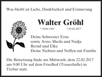 Traueranzeige von Walter Gröhl von Trauerportal Echo Online