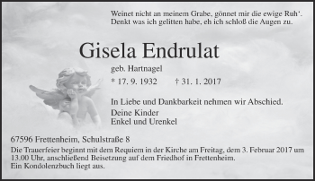 Traueranzeige von Gisela Endrulat von Trauerportal Rhein Main Presse