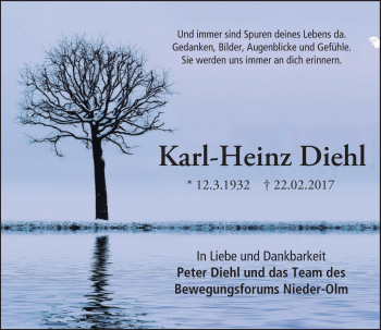 Traueranzeige von Karl-Heinz Diehl von Trauerportal Rhein Main Presse