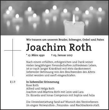 Traueranzeige von Joachim Roth von  Gießener Anzeiger