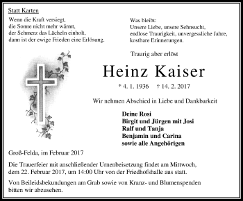 Traueranzeige von Heinz Kaiser von VRM Trauer