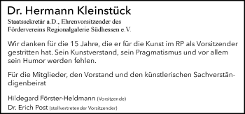 Traueranzeige von Hermann Kleinstück von Trauerportal Echo Online