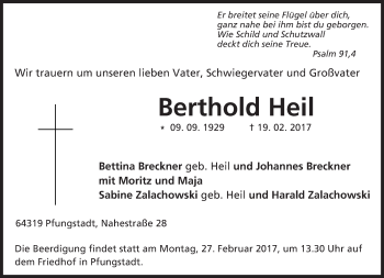 Traueranzeige von Berthold Heil von Trauerportal Echo Online