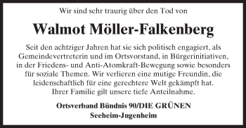 Traueranzeige von Walmot Möller-Falkenberg von Trauerportal Echo Online
